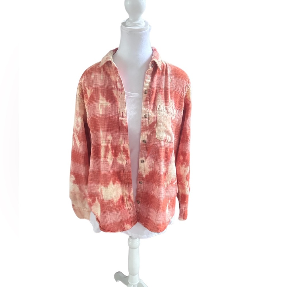 Upcycled DIY Custom Bleached Flannel Size Small or Oversized‎ XS (F54)